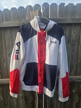 FILA Colorblock Windbreaker Jacket - White Navy Red